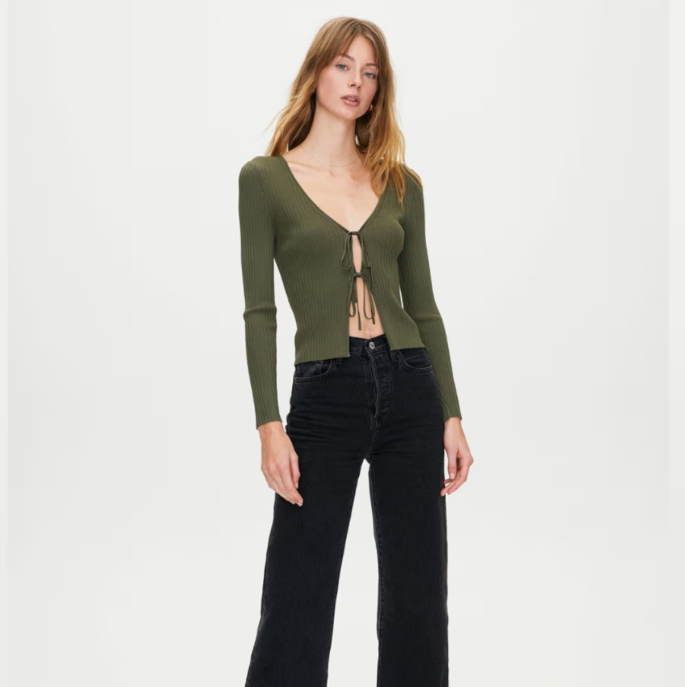 Wilfred Free Olive Green Alchemy Tie Up Cardigan Sweater